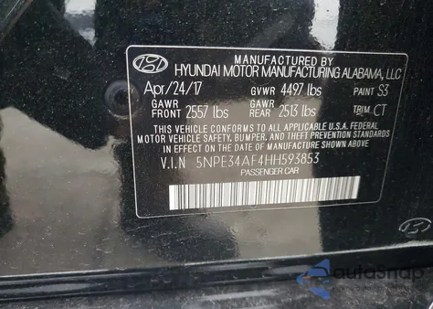2017 Hyundai Sonata Sport z USA, uszkodzony, nr VIN 5NPE34AF4HH593853